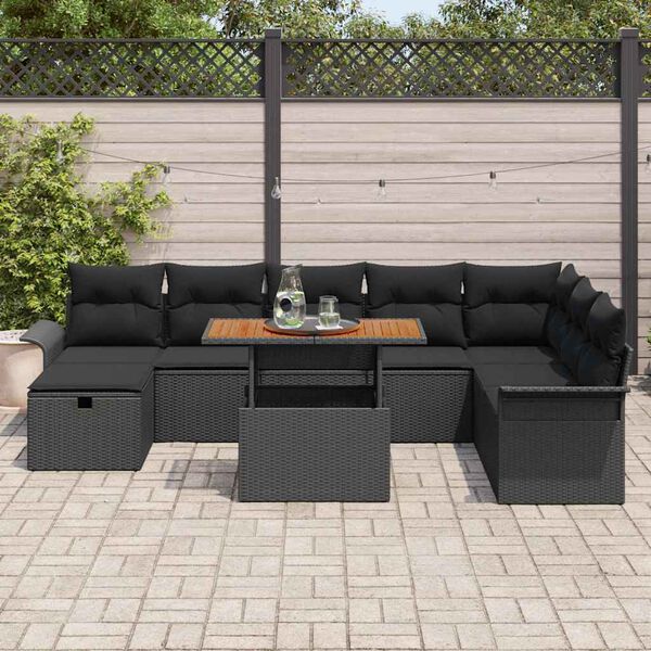 vidaXL Havesofa S&aelig;t 9 pcs Sort polyrattan