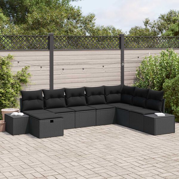 vidaXL Havesofa S&aelig;t med pude 8 pcs Sort polyrattan
