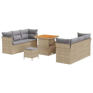 vidaXL Havesofa S&aelig;t med pude 9 pcs Beige og lys gr&aring; polyrattan