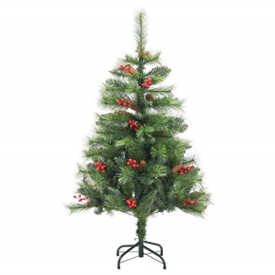 vidaXL kunstigt juletræ med grankogler og bær 120 cm hængslet
