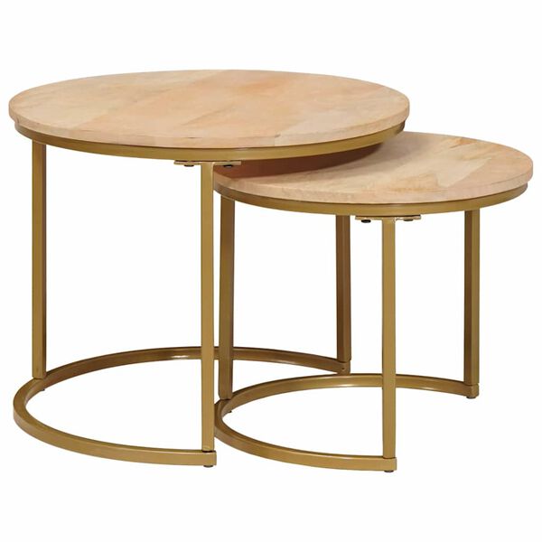 vidaXL Nesting Kaffeborde 2 pcs Brun Massivt mangotr&aelig; og st&aring;l