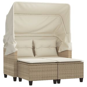 vidaXL 2-personers havesofa med baldakin og skamler polyrattan beige