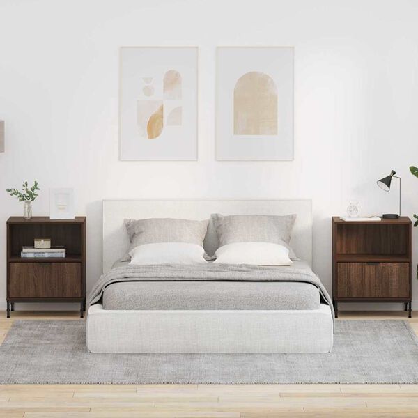 vidaXL Natskab 2 pcs Brun eg 49 x 36 x 61 cm Konstrueret tr&aelig;