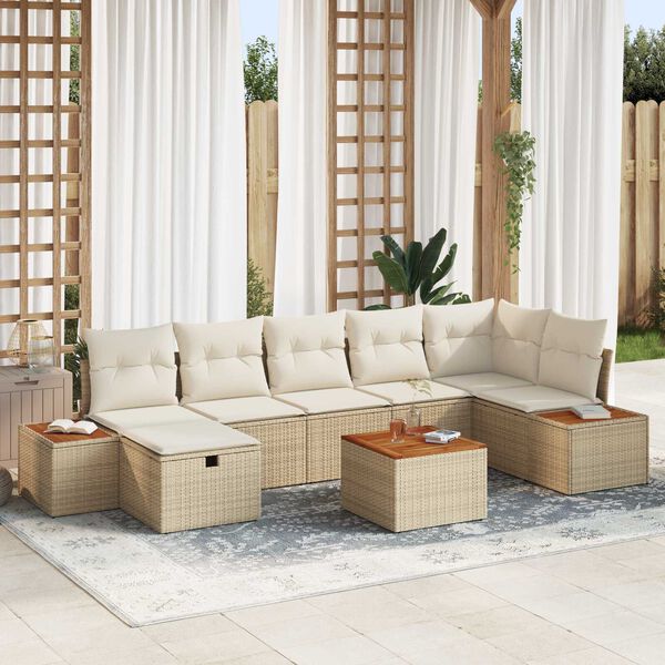 vidaXL Havesofa S&aelig;t med pude 8 pcs Beige Poly rattan