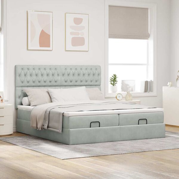 vidaXL osmannisk sengeramme med madrasser 160x200 cm fl&oslash;jl lysegr&aring;