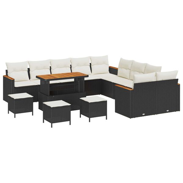 vidaXL Havesofa S&aelig;t 14 pcs Sort polyrattan