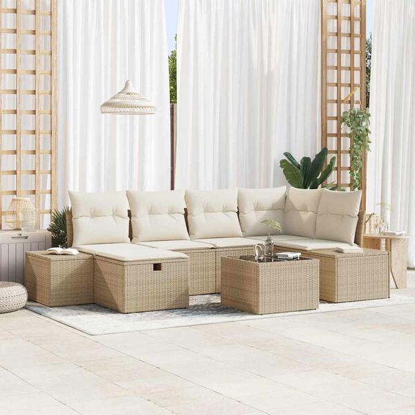vidaXL Havesofa Sæt med pude 7 pcs Beige polyrattan
