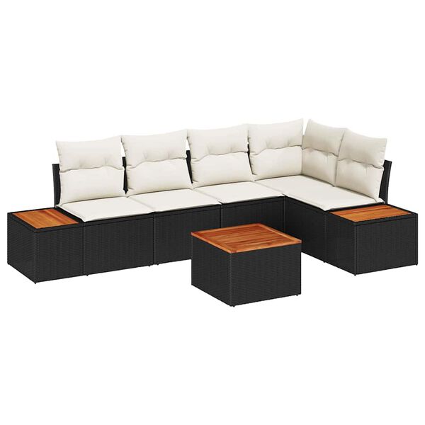 vidaXL Havesofa S&aelig;t med pude 6 pcs Sort Poly rattan