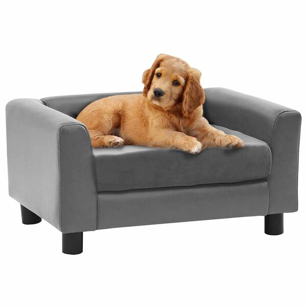 vidaXL hundesofa 60x43x30 cm plys og kunstl&aelig;der gr&aring;