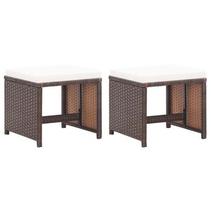 vidaXL havetaburetter 2 stk. med hynder polyrattan brun
