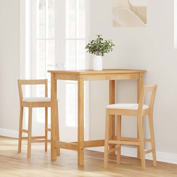vidaXL barstole med hynder 2 stk. massivt gummitræ naturfarvet