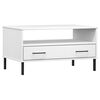 vidaXL sofabord med metalben OSLO 85x50x45 cm massivt tr&aelig; hvid