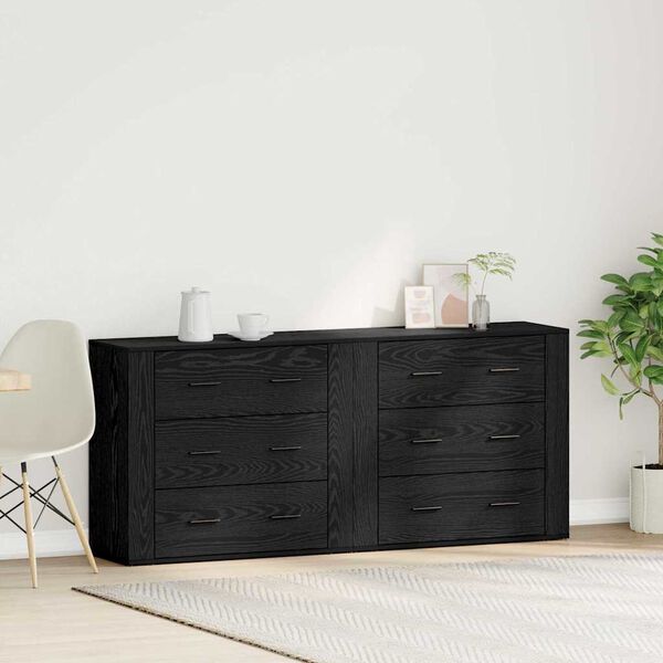 vidaXL Sideboard med skuffe Sort eg 160 x 33 x 70 cm Konstrueret tr&aelig;