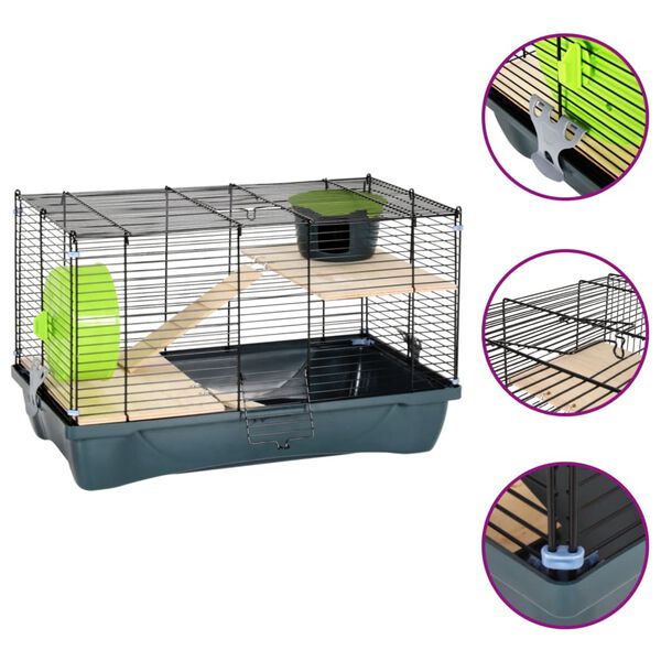 vidaXL hamsterbur 58x32x36 cm polypropylen og metal grå
