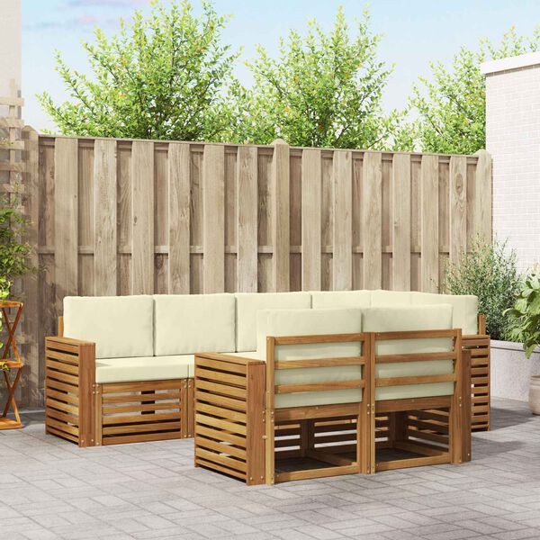 vidaXL Sofas&aelig;t med pude 7 pcs Naturlig og Fl&oslash;de Massivt Akacietr&aelig;