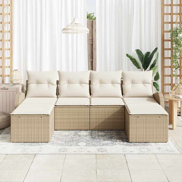 vidaXL Sofa S&aelig;t med pude med opbevaring 6 pcs Beige og hvid polyrattan