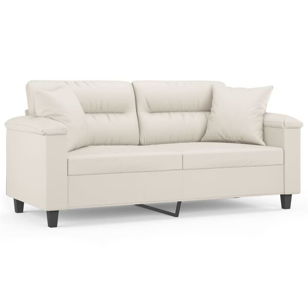 vidaXL 2-personers sofa med puder og hynder 140 cm kunstl&aelig;der creme
