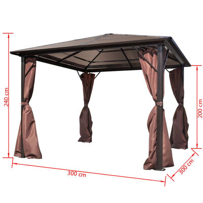 vidaXL havepavillon med gardin brun aluminium 300 x 300 cm