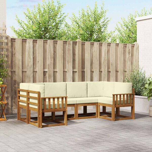 vidaXL Udend&oslash;rs sofagruppe med pude 6 pcs Naturlig og Fl&oslash;de