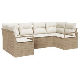 vidaXL Havesofa S&aelig;t med pude 6 pcs Beige og hvid polyrattan