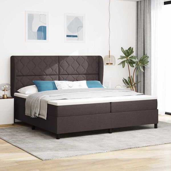 vidaXL Box spring seng med madras M&oslash;rkebrun 200 x 200 cm Stof