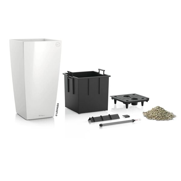 LECHUZA plantekrukke Cubico 22 ALL-IN-ONE hvid h&oslash;jglans