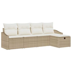vidaXL Sofa S&aelig;t med pude med opbevaring 5 pcs Beige polyrattan