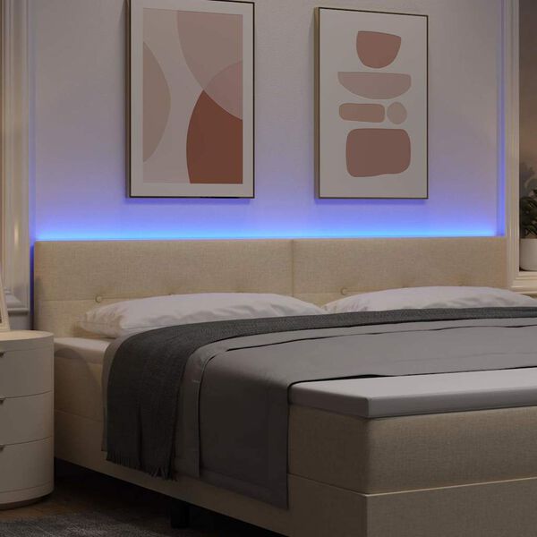 vidaXL LED sengegavl med LED -strimmellys Creme 200 cm Polyester