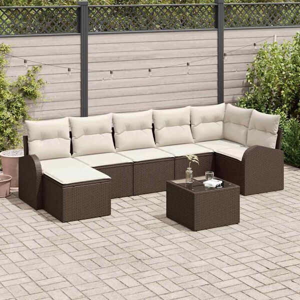 vidaXL Havesofa S&aelig;t med pude 8 pcs Brun Poly rattan