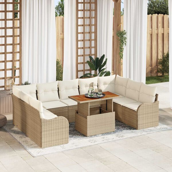 vidaXL Havesofa Sæt med opbevaring 10 pcs Beige Poly rattan