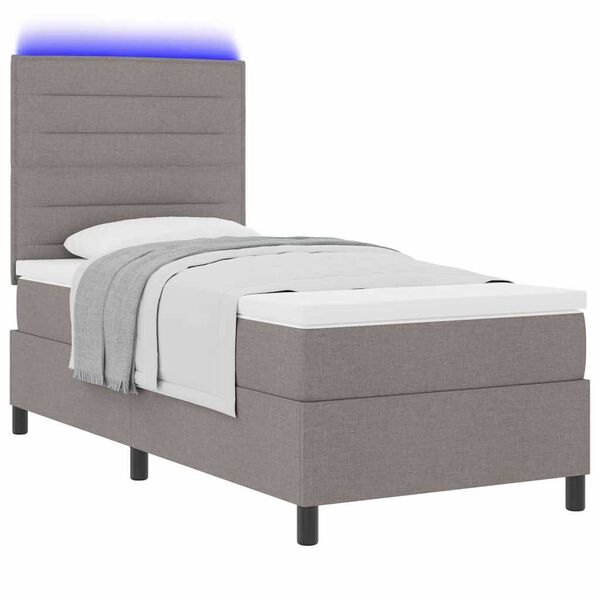 vidaXL Box spring seng med madras med LED Gr&aring;brun 90 x 190 cm Stof