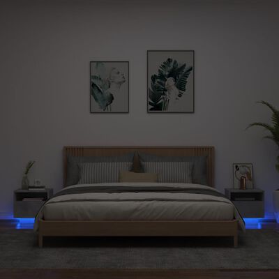 vidaXL sengeborde 2 stk. med LED-lys 40x39x37 cm betongrå