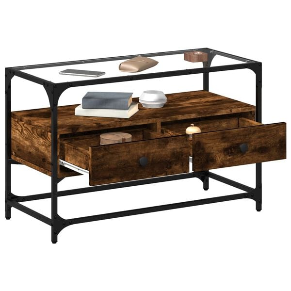 vidaXL tv-bord med glasplade 80x35x51 cm konstrueret tr&aelig; r&oslash;get eg