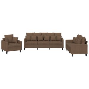 vidaXL sofas&aelig;t 3 dele med puder stof brun
