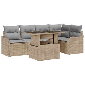 vidaXL Havesofa Sæt med pude 6 pcs Beige Poly rattan