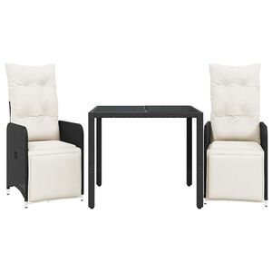 vidaXL bistros&aelig;t til haven 3 dele med hynder polyrattan sort