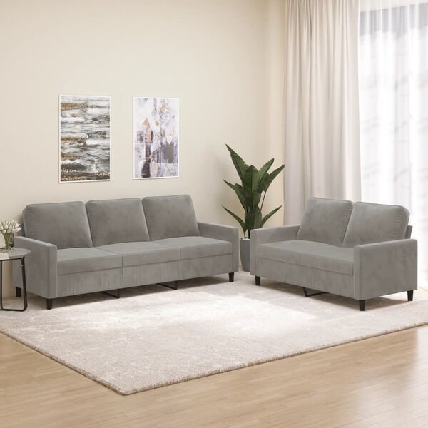 vidaXL sofasæt 2 dele med hynder velour lysegrå
