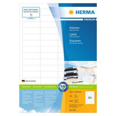 HERMA permanente etiketter PREMIUM A4 48,3x16,9 mm 100 ark