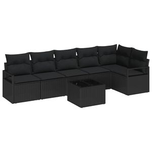 vidaXL Sofa S&aelig;t med pude 7 pcs Sort polyrattan