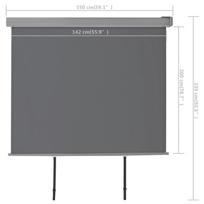 vidaXL sidemarkise til altan multifunktionel 150x200 cm grå