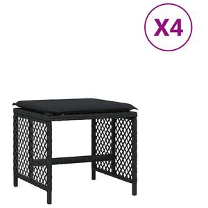 vidaXL haveskammel med hynder 4 stk. 41x41x36 cm polyrattan sort