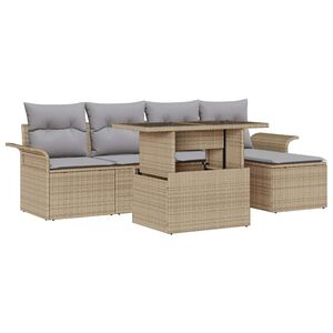 vidaXL Havesofa S&aelig;t med pude med opbevaring 6 pcs Beige Poly rattan