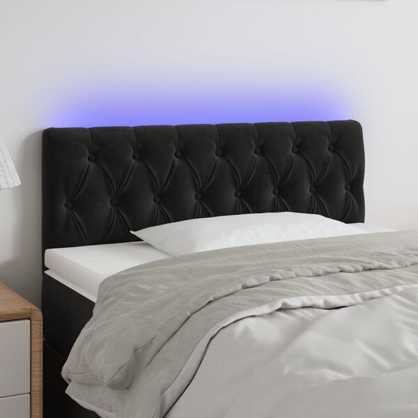 vidaXL sengegavl med LED-lys 100x7x78/88 cm velour sort