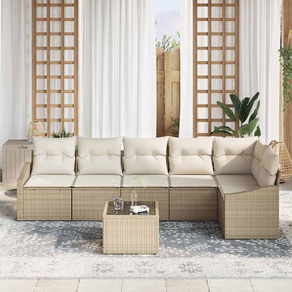 vidaXL Sofa S&aelig;t med pude 7 pcs Beige polyrattan
