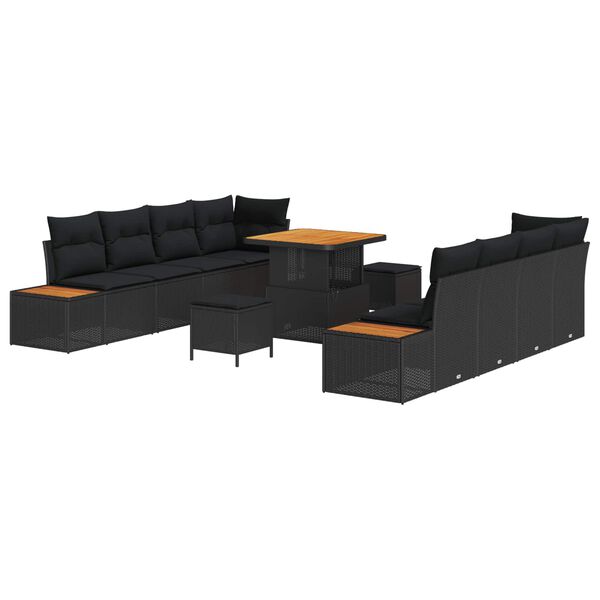 vidaXL Havesofa S&aelig;t 11 pcs Sort polyrattan