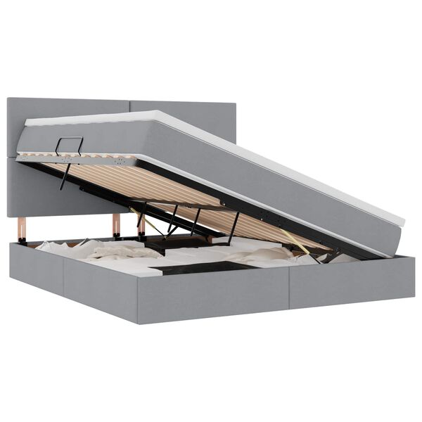 vidaXL Seng med opbevaring og madras Lysegr&aring; 160 x 200 cm Polyester