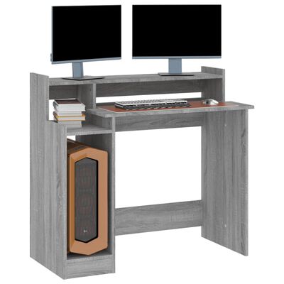 vidaXL skrivebord m. LED-lys 97x45x90 cm konstrueret træ grå sonoma-eg