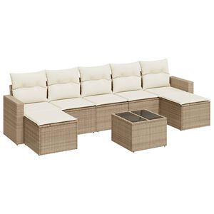 vidaXL sofas&aelig;t til haven 8 dele med hynder polyrattan beige