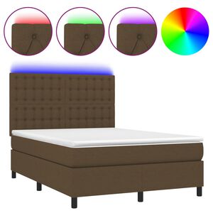 vidaXL kontinentalseng med LED-lys 140x190 cm stof m&oslash;rkebrun