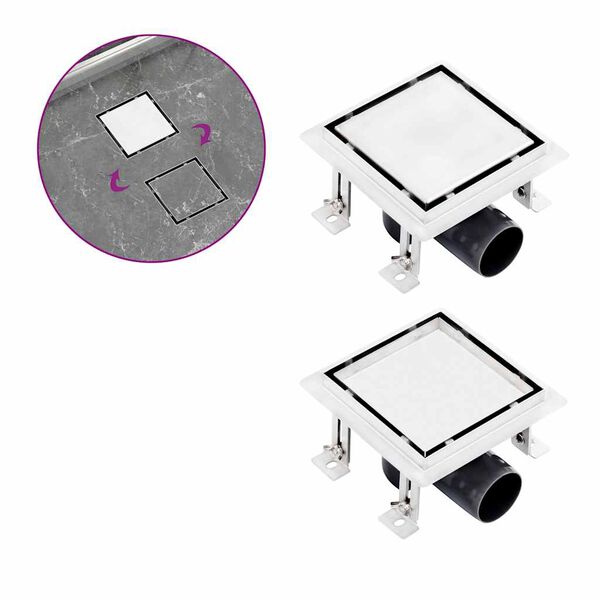 vidaXL gulvafl&oslash;b med 2-i-1 d&aelig;ksel 15x15 cm rustfrit st&aring;l
